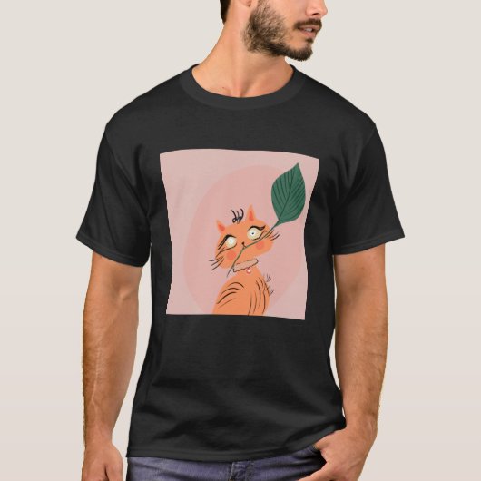 面白い猫の葉のキャラクター Tシャツ (正面)