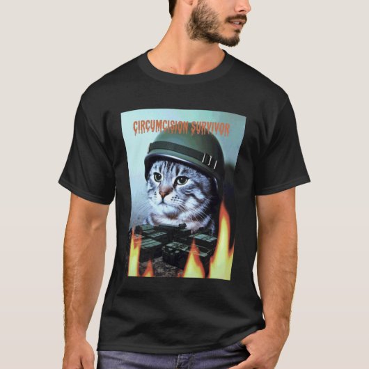 面白い猫の言葉 割礼サバイバー パロディ 冗談 Tシャツ (正面)