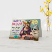 面白い猫の誕生日カード カード (黄色い花)