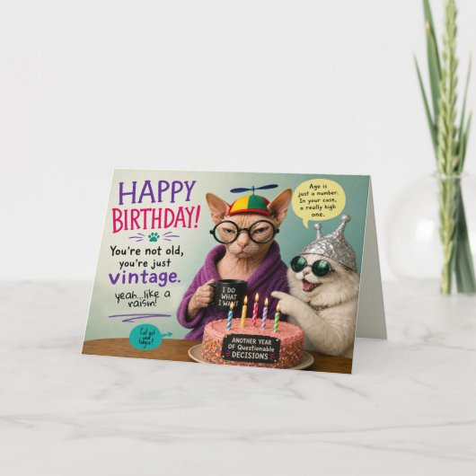 面白い猫の誕生日カード カード (正面)