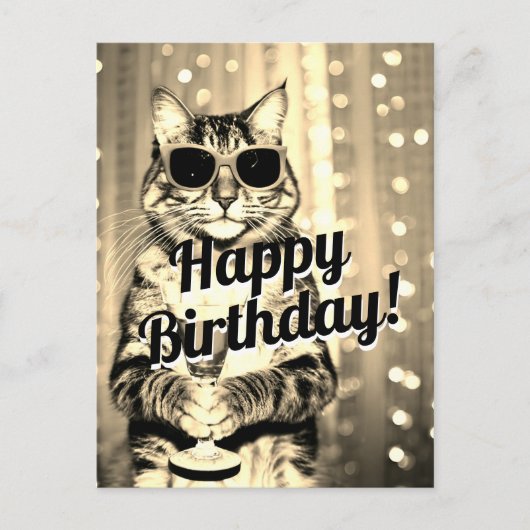 面白い猫の誕生日トースト ポストカード (正面)
