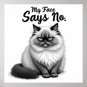 面白い猫の顔のイラスト - シンプルかわいい猫のアート ポスター