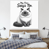 面白い猫の顔のイラスト – シンプルでかわいい猫のアート キャンバスプリント (インサイチュ (寝室))