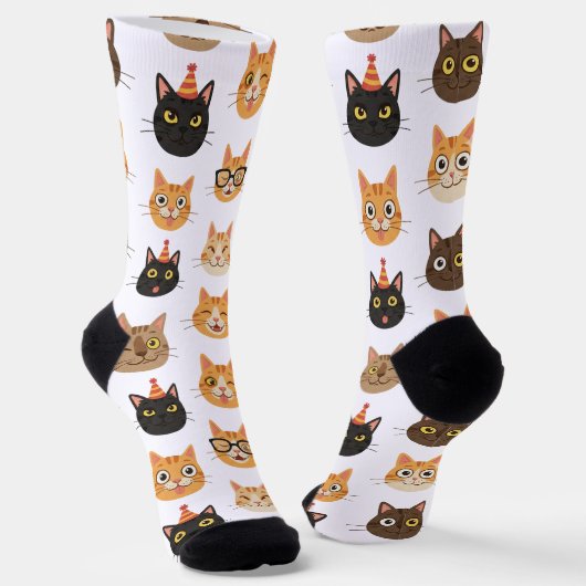 面白い猫の顔のパターンクルーソックス ソックス (傾斜あり)