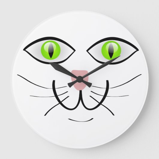 面白い猫の顔 ラージ壁時計 (正面)