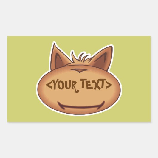 面白い猫の顔<YOUR TEXT> 長方形シール (正面)