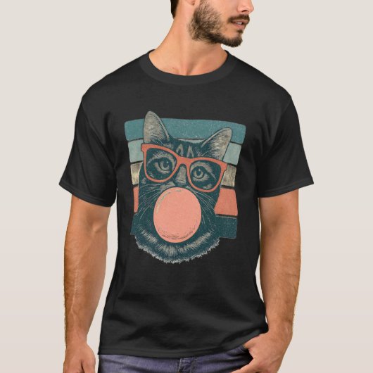 面白い猫の風船ガム かわいい猫 レトロ Tシャツ (正面)