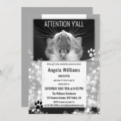 面白い猫の黒と白の卒業パーティー 招待状 (正面/裏面)