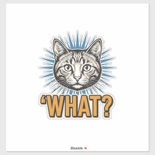 面白い猫の「WHAT_」ビンテージ風イラストTシャツ_1 シール (シート)