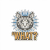 面白い猫の「WHAT_」ビンテージ風イラストTシャツ_1 シール (正面)