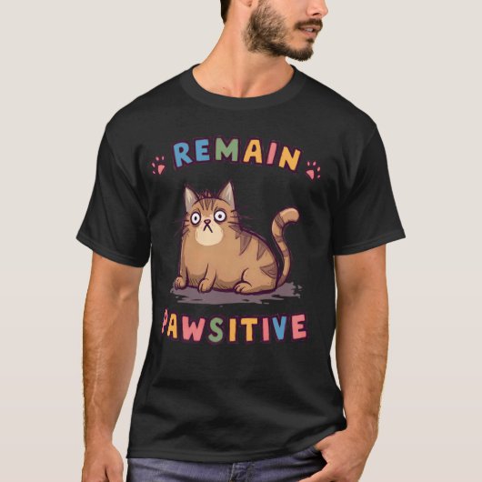 面白い猫は前向きでかわいい Tシャツ (正面)