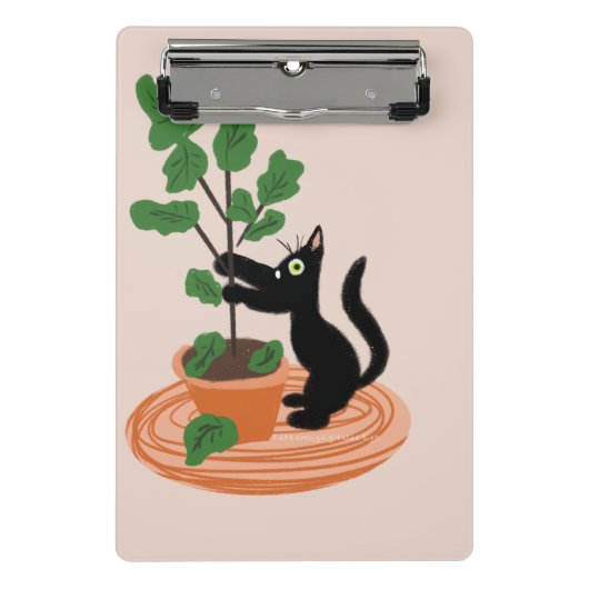 面白い猫イチジクの木 植木鉢の植物 手描き プラン ミニクリップボード (正面)