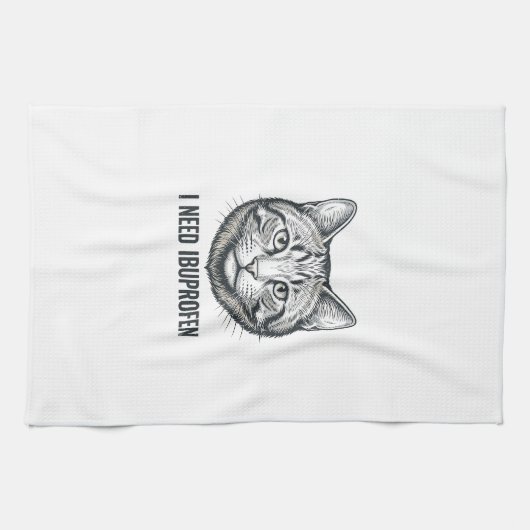 面白い猫イブプロフェン ビンテージの彫刻デザイン_1 キッチンタオル (横)