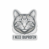 面白い猫イブプロフェン ビンテージの彫刻デザイン_1 シール (正面)