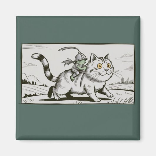 面白い猫カエルミーム中世ビンテージ マグネット (正面)