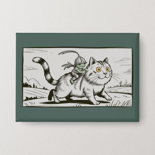 面白い猫カエルミーム中世ビンテージ 缶バッジ (正面)