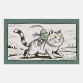 面白い猫カエルミーム中世ビンテージ 長方形シール (正面)