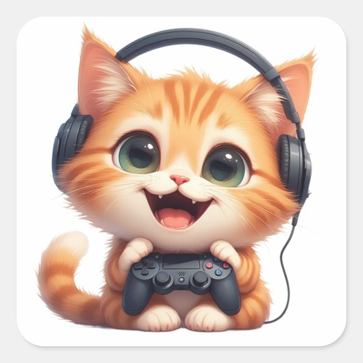 面白い猫ゲーマー - 猫好き&ゲーマーへのギフト スクエアシール (正面)