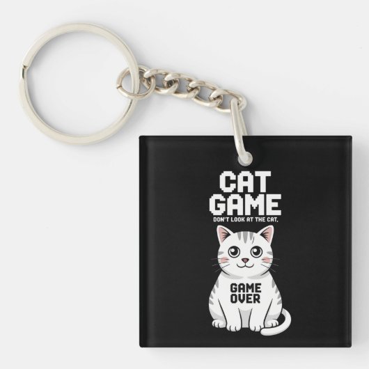 面白い猫ゲーム - 猫を見ないで キーホルダー (正面)