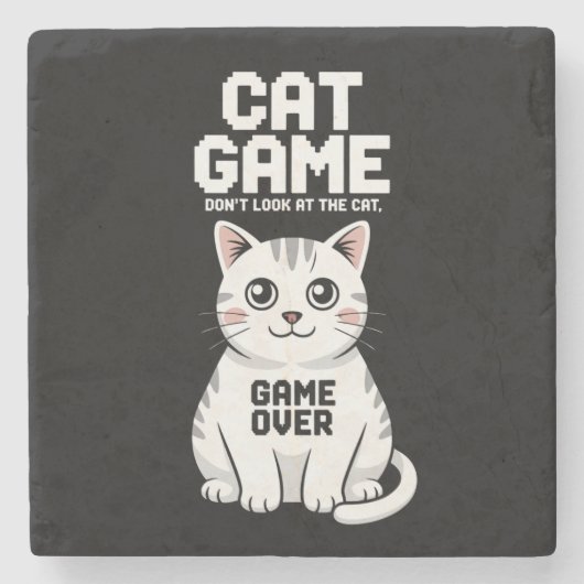 面白い猫ゲーム - 猫を見ないで ストーンコースター (正面)