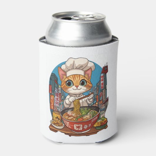 面白い猫シェフアニメ料理 ラーメン猫 缶クーラー (缶正面)