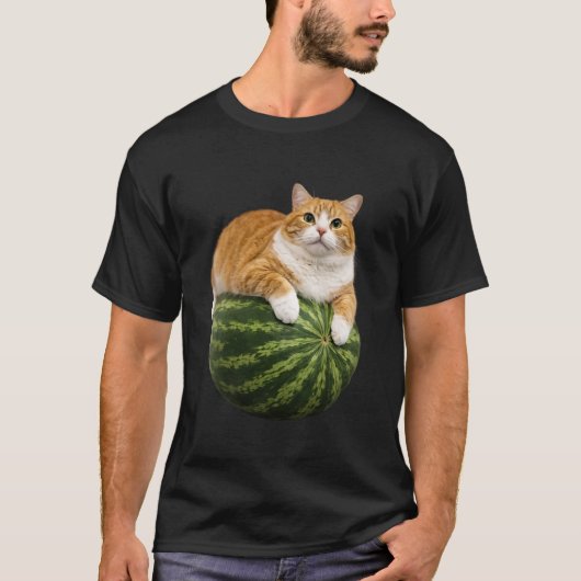 面白い猫スイカ猫のネタ好き Tシャツ (正面)