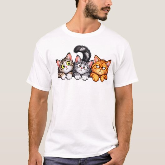 面白い猫トリオTシャツ 🐱 Tシャツ (正面)