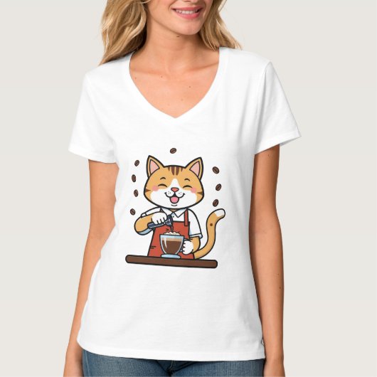 面白い猫バリスタTシャツ Tシャツ (正面)