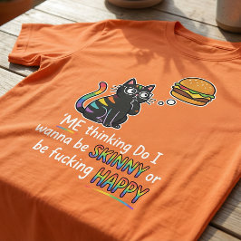 面白い猫バーガーのTシャツ | スリムか幸せかの迷い Tシャツ