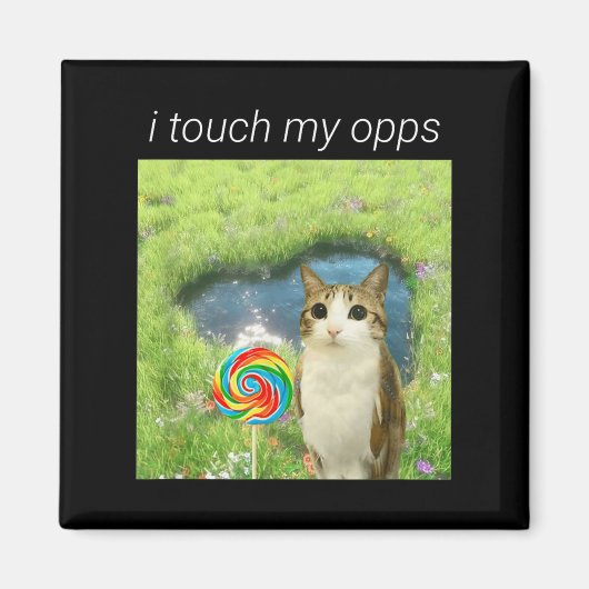 面白い猫フクロウミーム、脳回転Gen Alpha マグネット (正面)