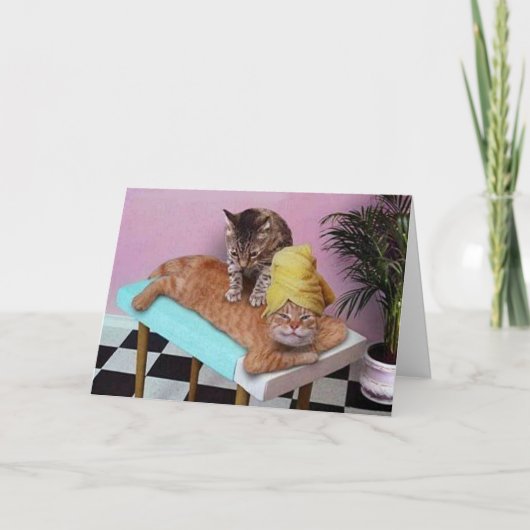 面白い猫マッサージ誕生日 カード (正面)
