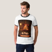 面白い猫図書館サイレント寄贈本Tシャツ Tシャツ (正面フル)
