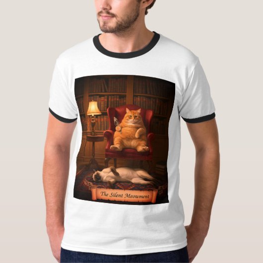面白い猫図書館サイレント寄贈本Tシャツ Tシャツ (正面)