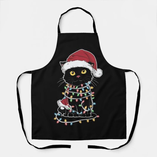 面白い猫好きのクリスマス・ライト エプロン (正面)
