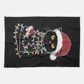 面白い猫好きのクリスマス・ライト キッチンタオル (横)