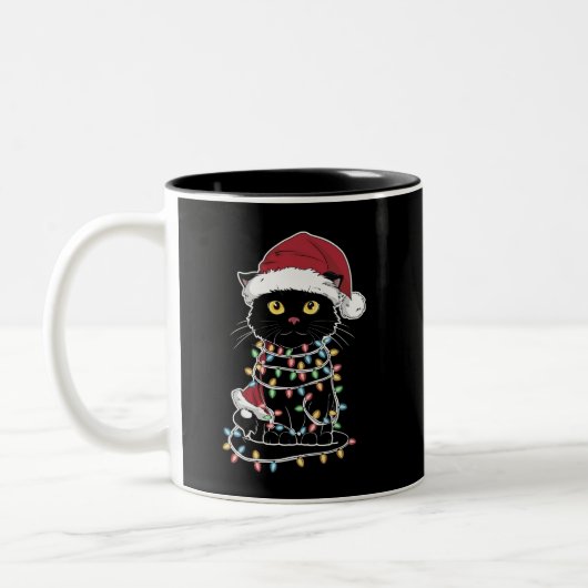面白い猫好きのクリスマス・ライト ツートーンマグカップ (左)