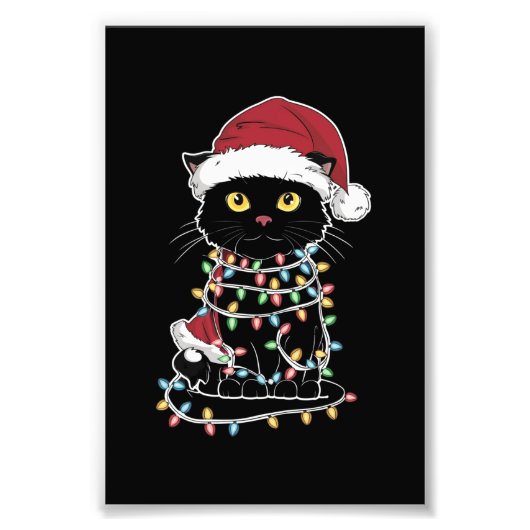 面白い猫好きのクリスマス・ライト フォトプリント            (正面)