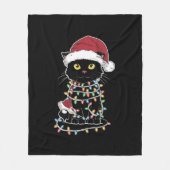面白い猫好きのクリスマス・ライト フリースブランケット (正面)