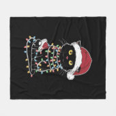 面白い猫好きのクリスマス・ライト フリースブランケット (正面(横))