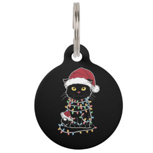面白い猫好きのクリスマス・ライト ペット ネームタグ