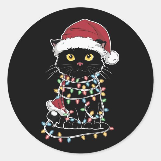 面白い猫好きのクリスマス・ライト ラウンドシール (正面)