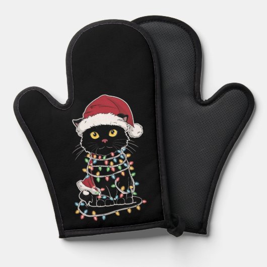 面白い猫好きのクリスマス・ライト 鍋つかみ (正面/裏面)