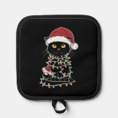面白い猫好きのクリスマス・ライト 鍋敷き (正面)