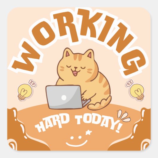 面白い猫好きステッカー | 前向きな気持ちでいよう スクエアシール (正面)