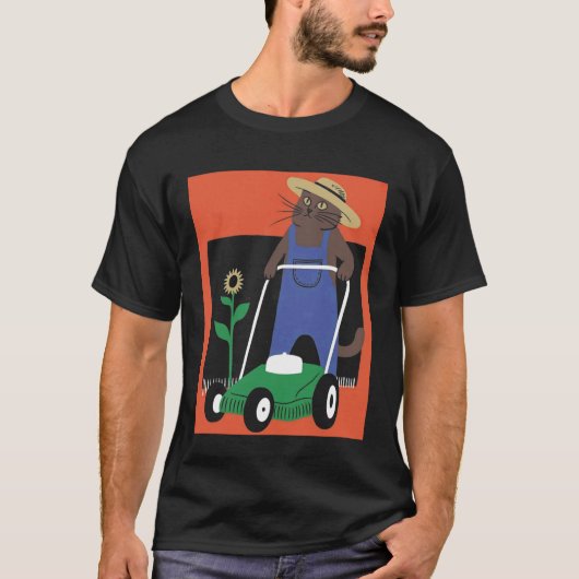 面白い猫農家の父の芝刈りロングスリーブ Tシャツ (正面)