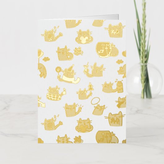 面白い猫、牛乳と魔法。 箔グリーティングカード (正面)