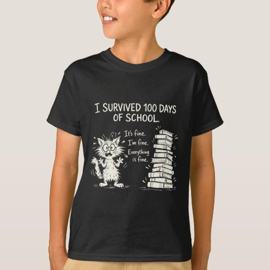 面白い猫 私は100日間の学校Tシャツを生き延びました お茶 Tシャツ (正面)