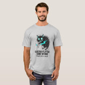 面白い猫 電気遊び グラフィック Tシャツ (正面フル)