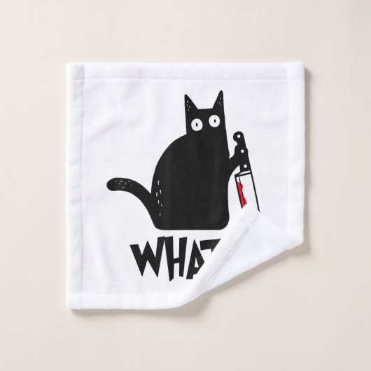 面白い猫 黒猫 ウォッシュタオル (ウォッシュタオル)