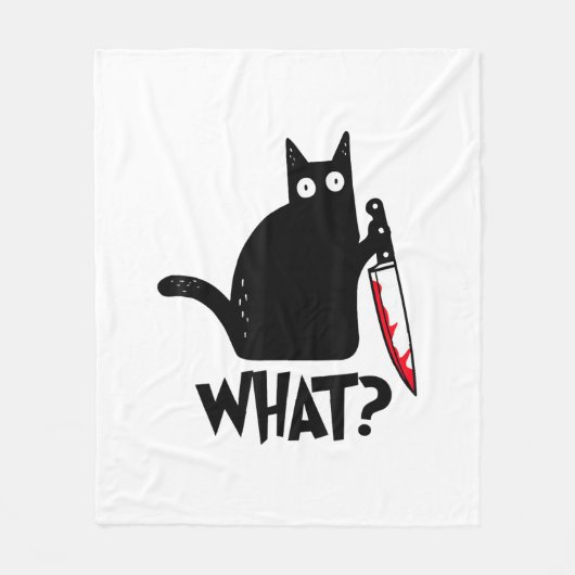 面白い猫 黒猫 フリースブランケット (正面)